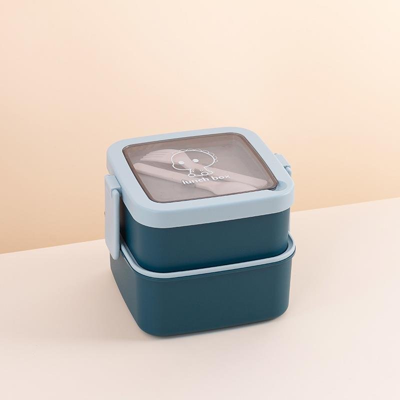 Durable Plastic Lunch Box Storage Two Layer Fork Spoon Microwave Dishwasher Safe Kid Adult Office School Bento Box Lunch Box