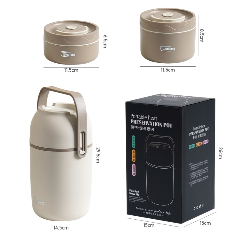 Portable 3pcs Food Warmer Container Stackable Stainless Steel Bento Box Thermal Insulated Lunch Box