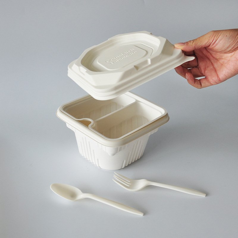 Airtight Microwavable Interlayer Food Storage Container with Lid for Picnic Outdoor Restaurant corn starch material CPLA