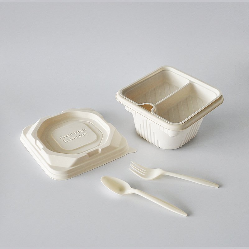 Airtight Microwavable Interlayer Food Storage Container with Lid for Picnic Outdoor Restaurant corn starch material CPLA