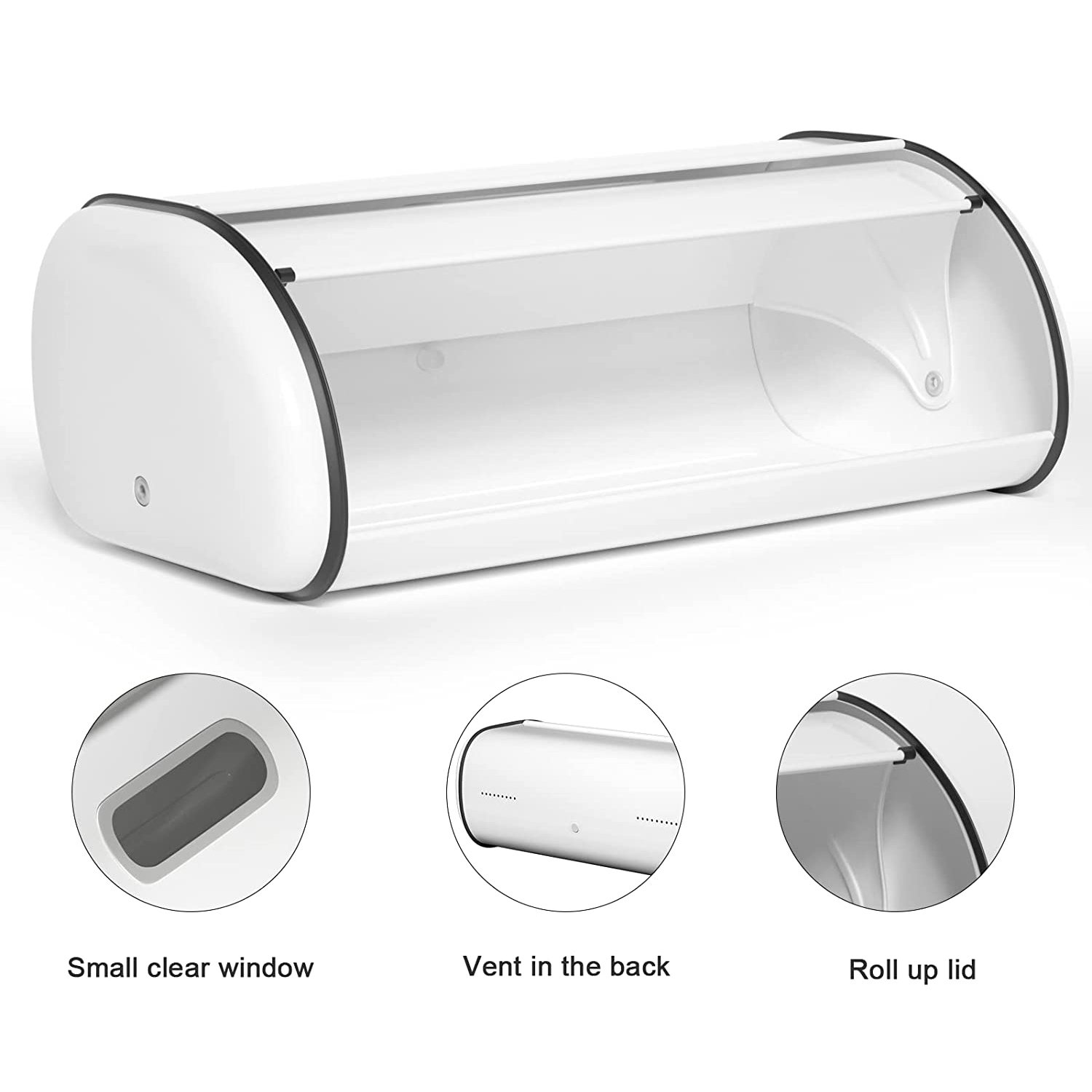 Top sale Vintage Kitchen Corner Steel Bread Box White Metal Food Storage Container