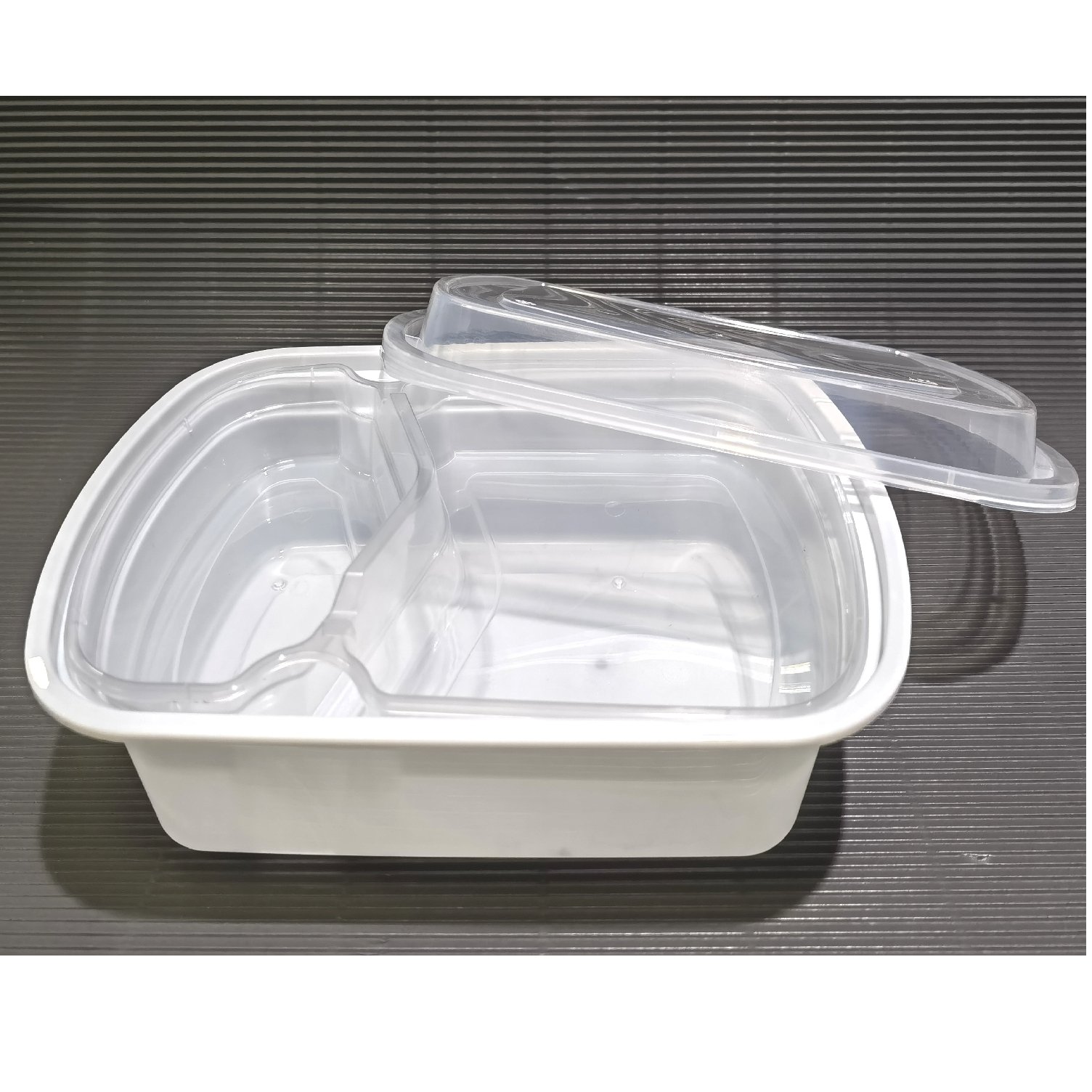 White Reusable Meal Prep Containers Plastic Food Storage Trays Two floors and many compartments for takea way