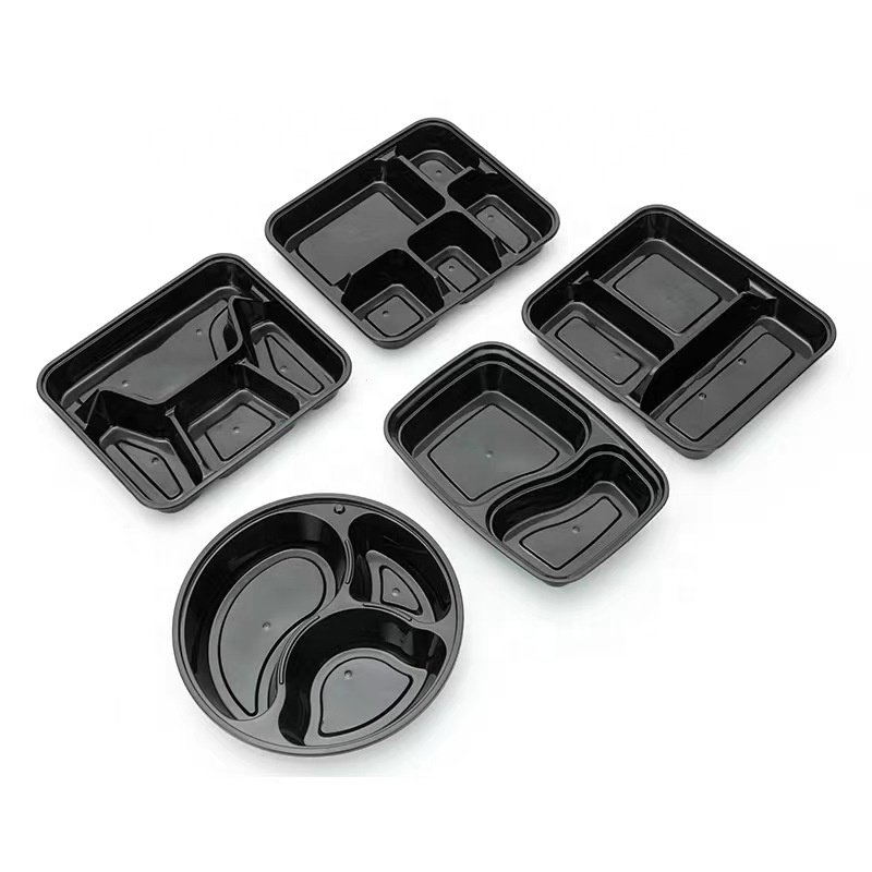 Disposable PP plastic food container with lid takeaway packaging microwave 3 compartments box restaurants take out lunch box
