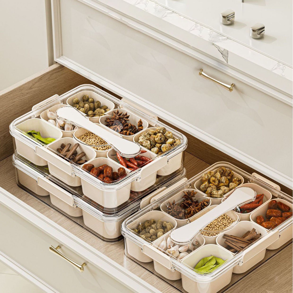 kitchen portable stackable food storage container divider chocolate nuts dried fruit storage box