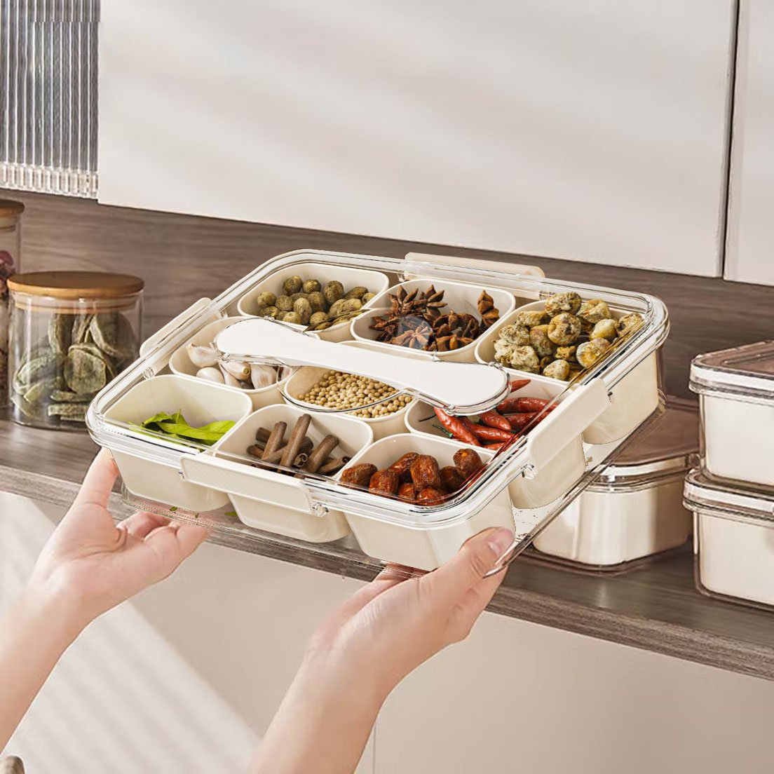 kitchen portable stackable food storage container divider chocolate nuts dried fruit storage box