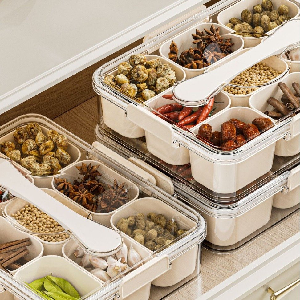 kitchen portable stackable food storage container divider chocolate nuts dried fruit storage box
