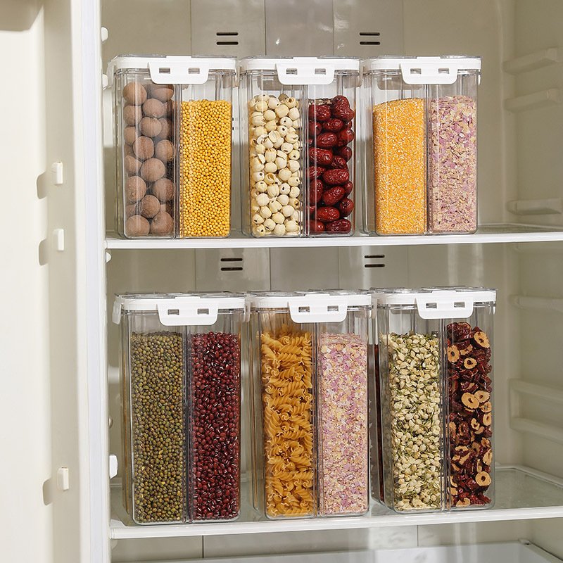 High quality 4 girds food storage container removable cereal plastic storage box transparent kitchen food storage jar