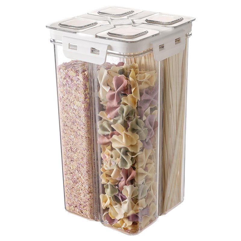 High quality 4 girds food storage container removable cereal plastic storage box transparent kitchen food storage jar