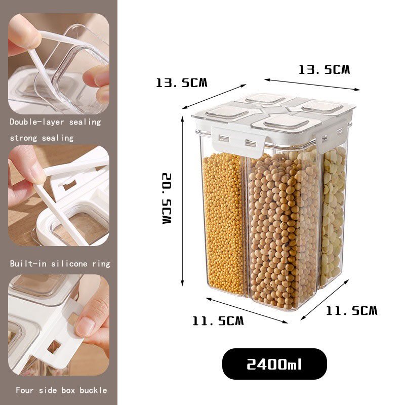 High quality 4 girds food storage container removable cereal plastic storage box transparent kitchen food storage jar