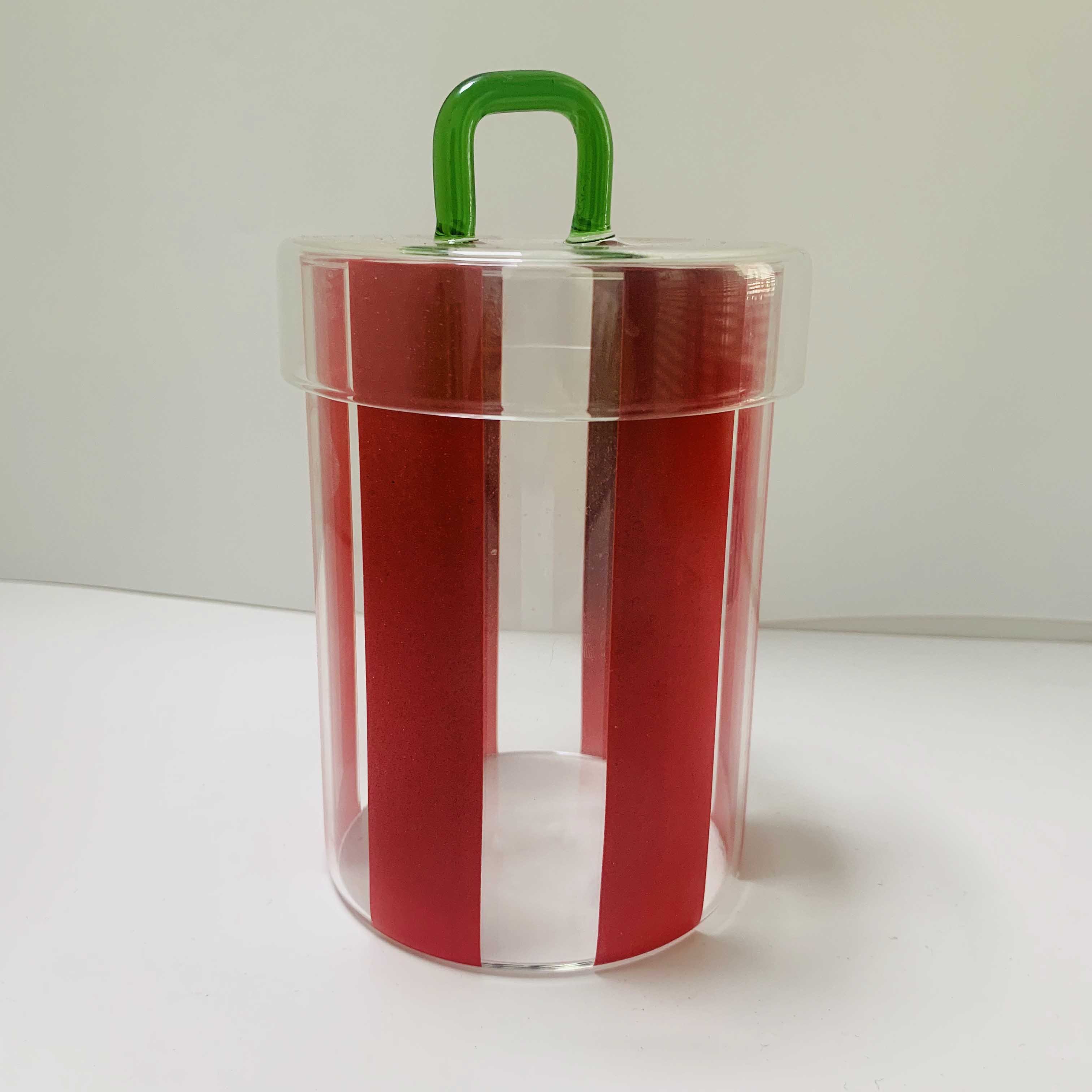 Custom Made Clear Cylinder Borosilicate Glass Food Storage Container with Colored Stripes