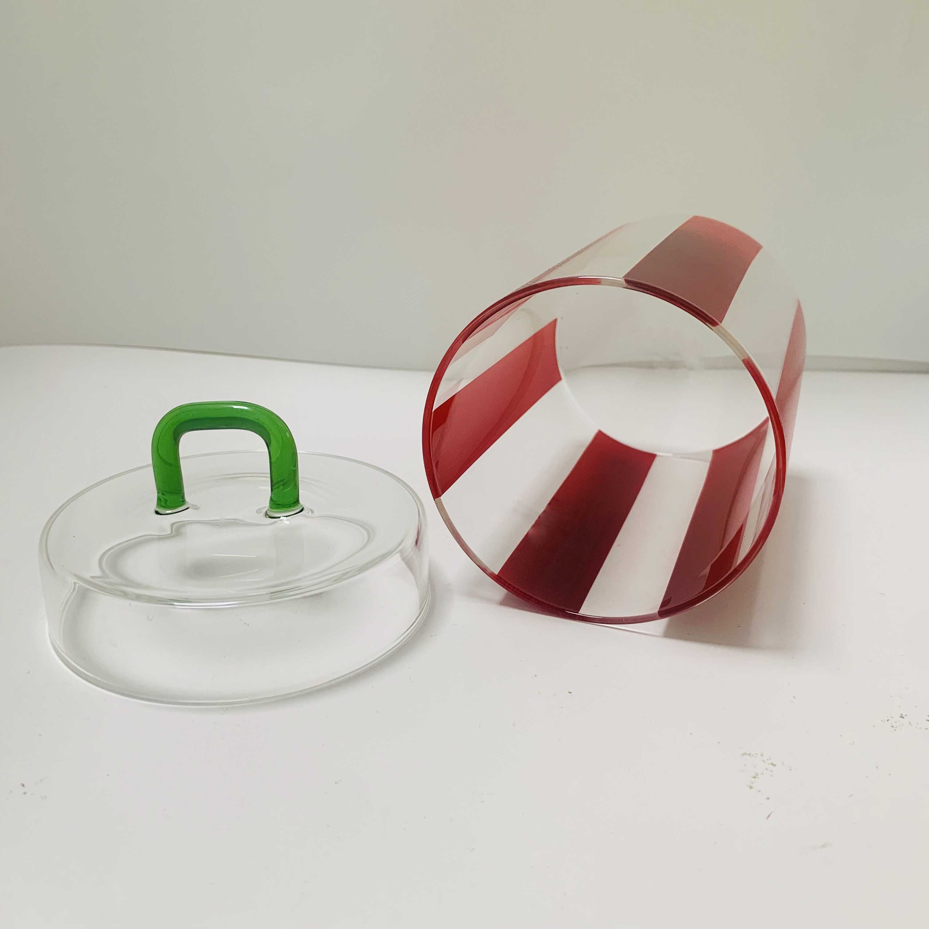 Custom Made Clear Cylinder Borosilicate Glass Food Storage Container with Colored Stripes