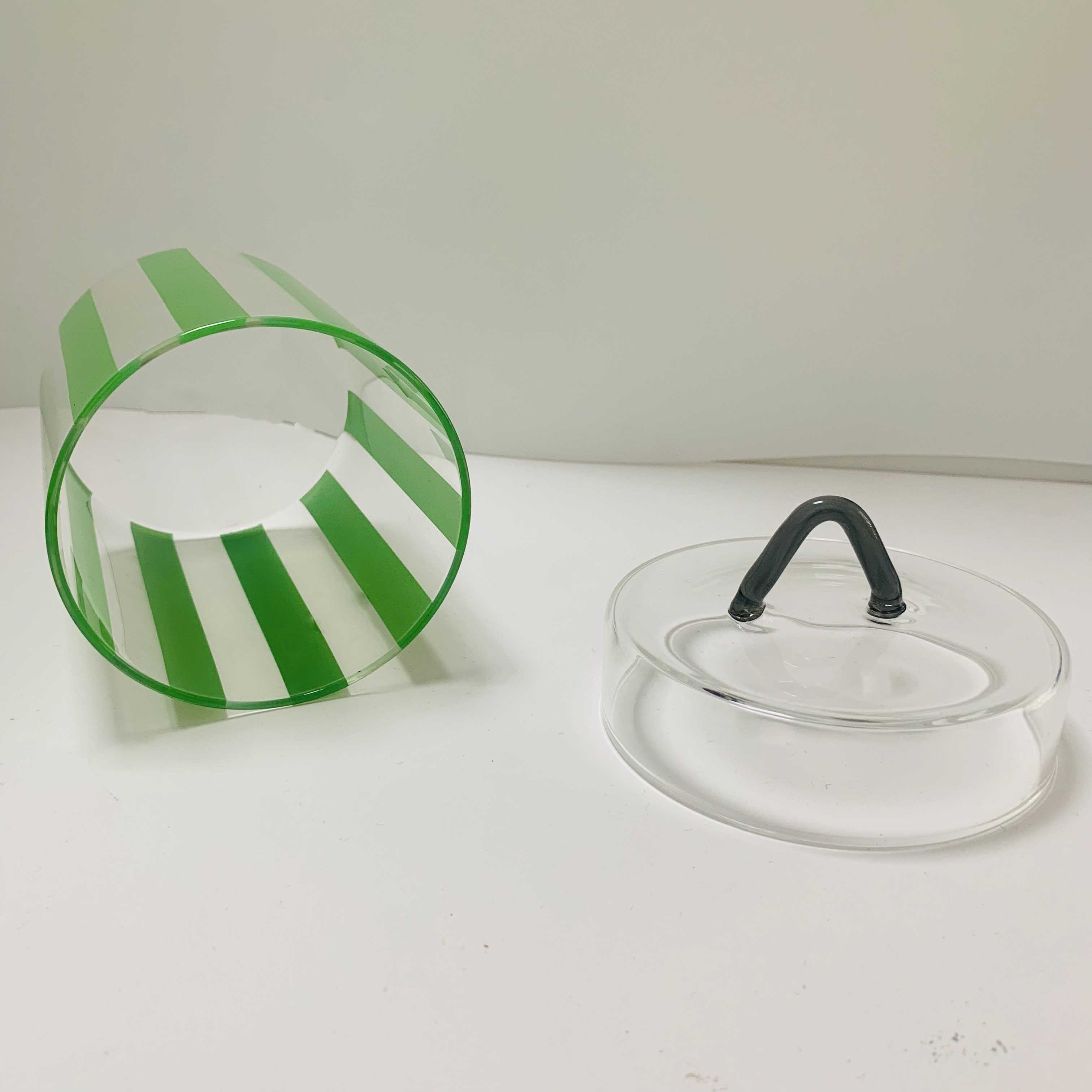 Custom Made Clear Cylinder Borosilicate Glass Food Storage Container with Colored Stripes