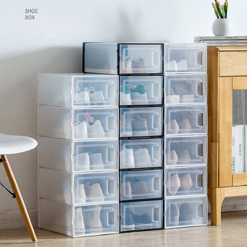 Stackable Shoe Storage Box Clear Plastic Shoe Organizer for Closet Space Saving Foldable Shoe Rack Sneaker Container Bin Holder