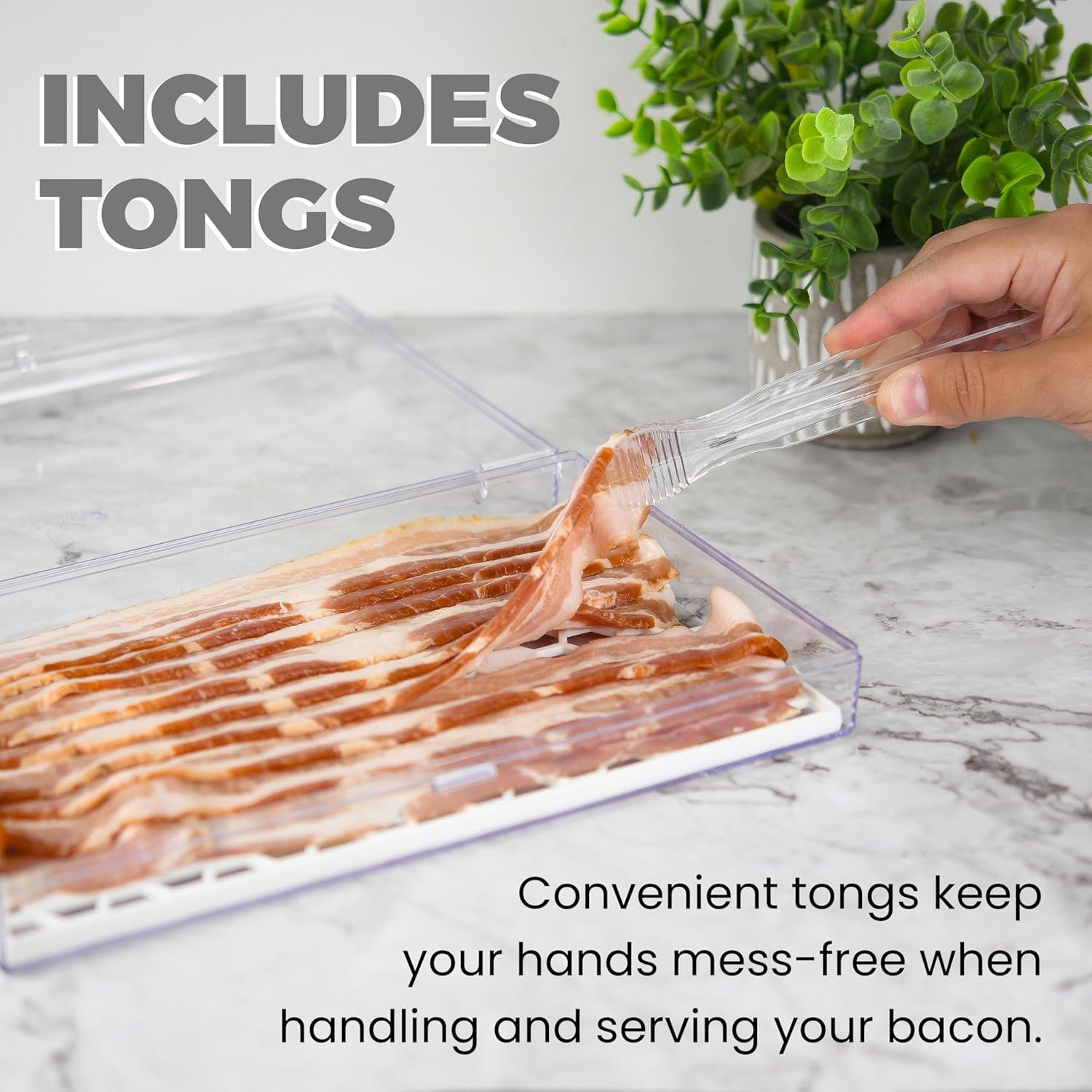 Clear Durable Plastic Bacon Keeper Storage Container Deli Meat Storage Container with Tong