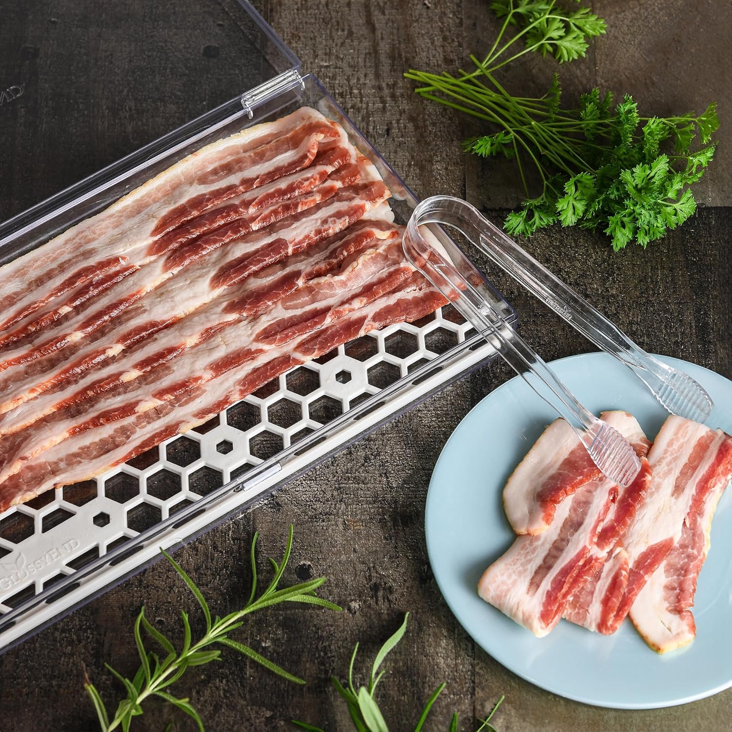 Clear Durable Plastic Bacon Keeper Storage Container Deli Meat Storage Container with Tong