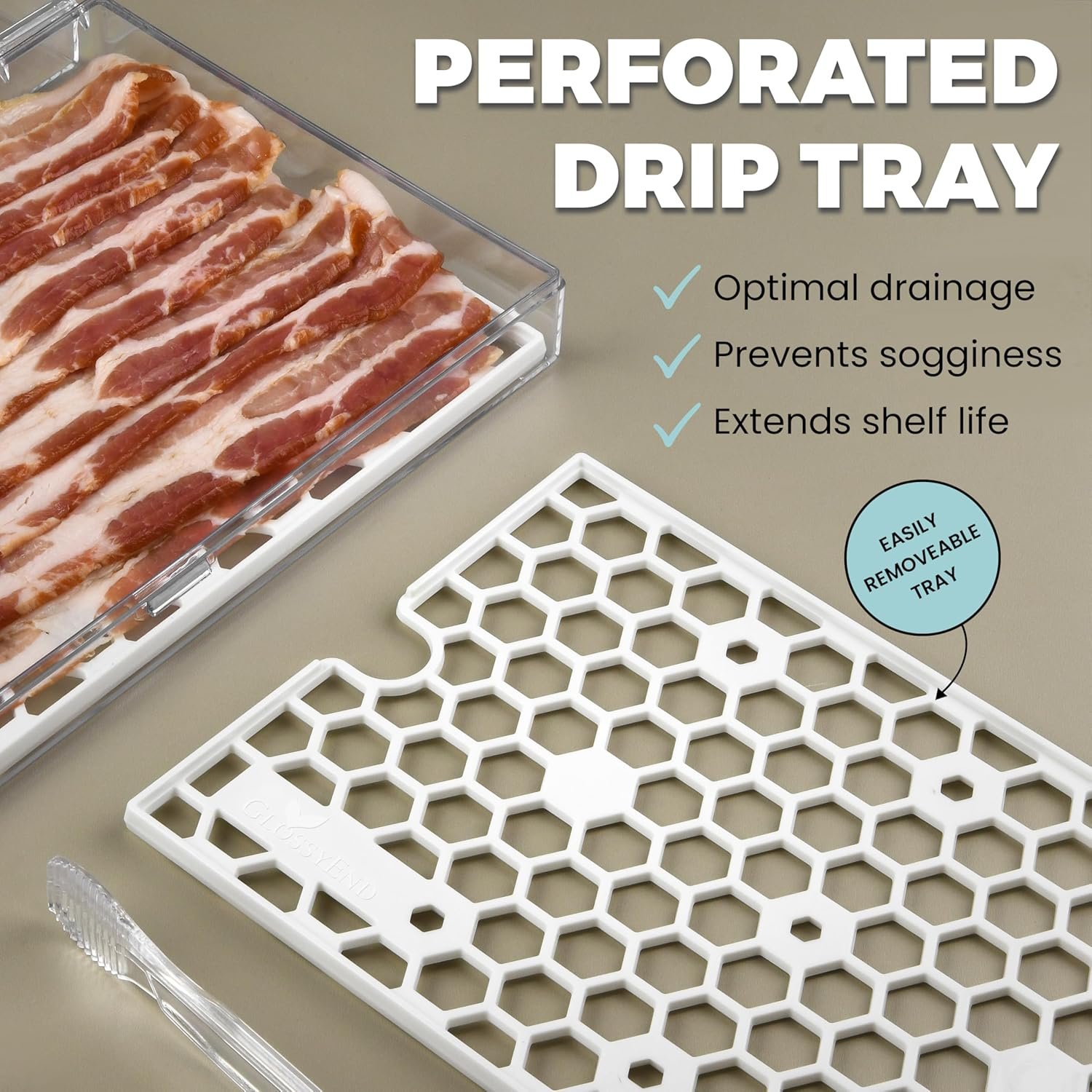 Clear Durable Plastic Bacon Keeper Storage Container Deli Meat Storage Container with Tong