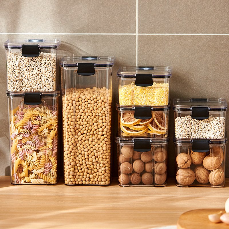 Clear Airtight Canister Plastic Sealed Pot Cans Kitchen Fridge Food Container Transparent Food Storage Box Jar