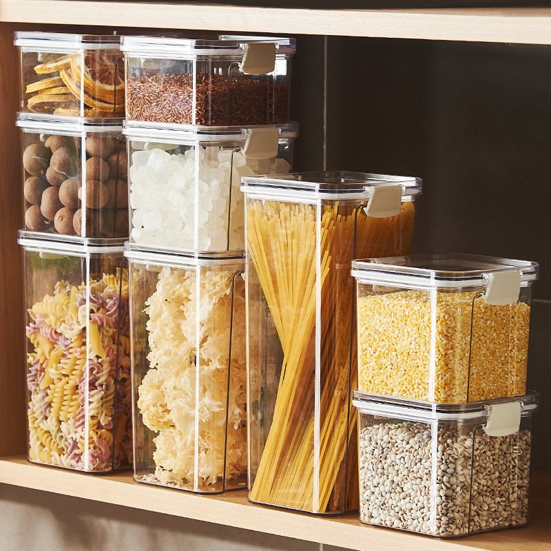 Clear Airtight Canister Plastic Sealed Pot Cans Kitchen Fridge Food Container Transparent Food Storage Box Jar