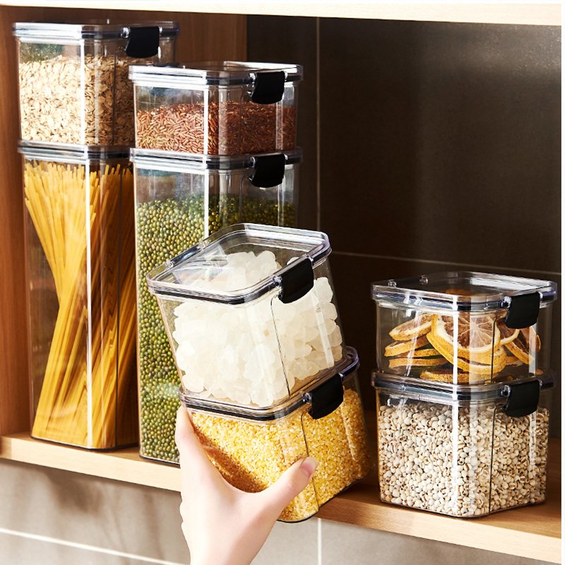 Clear Airtight Canister Plastic Sealed Pot Cans Kitchen Fridge Food Container Transparent Food Storage Box Jar