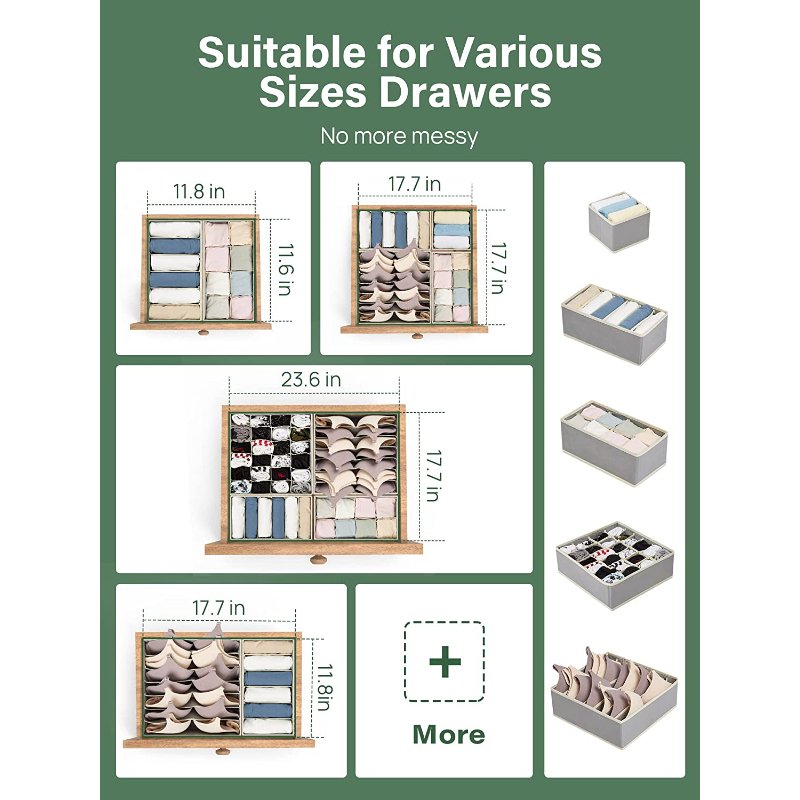 10 Pack Drawer Organizers for Clothing Dresser Clothes Socks Underwear Organizer Fabric Foldable Dividers Storage Boxes for Bras