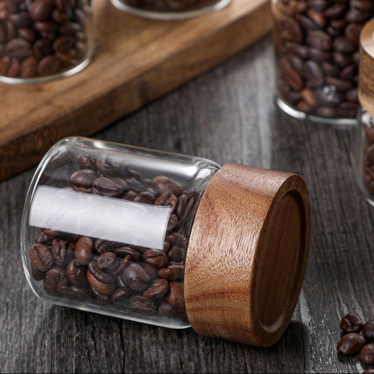 Empty High Borosilicate Storage Food Spice Wide Mouth Jar with Acacia Wood Lid