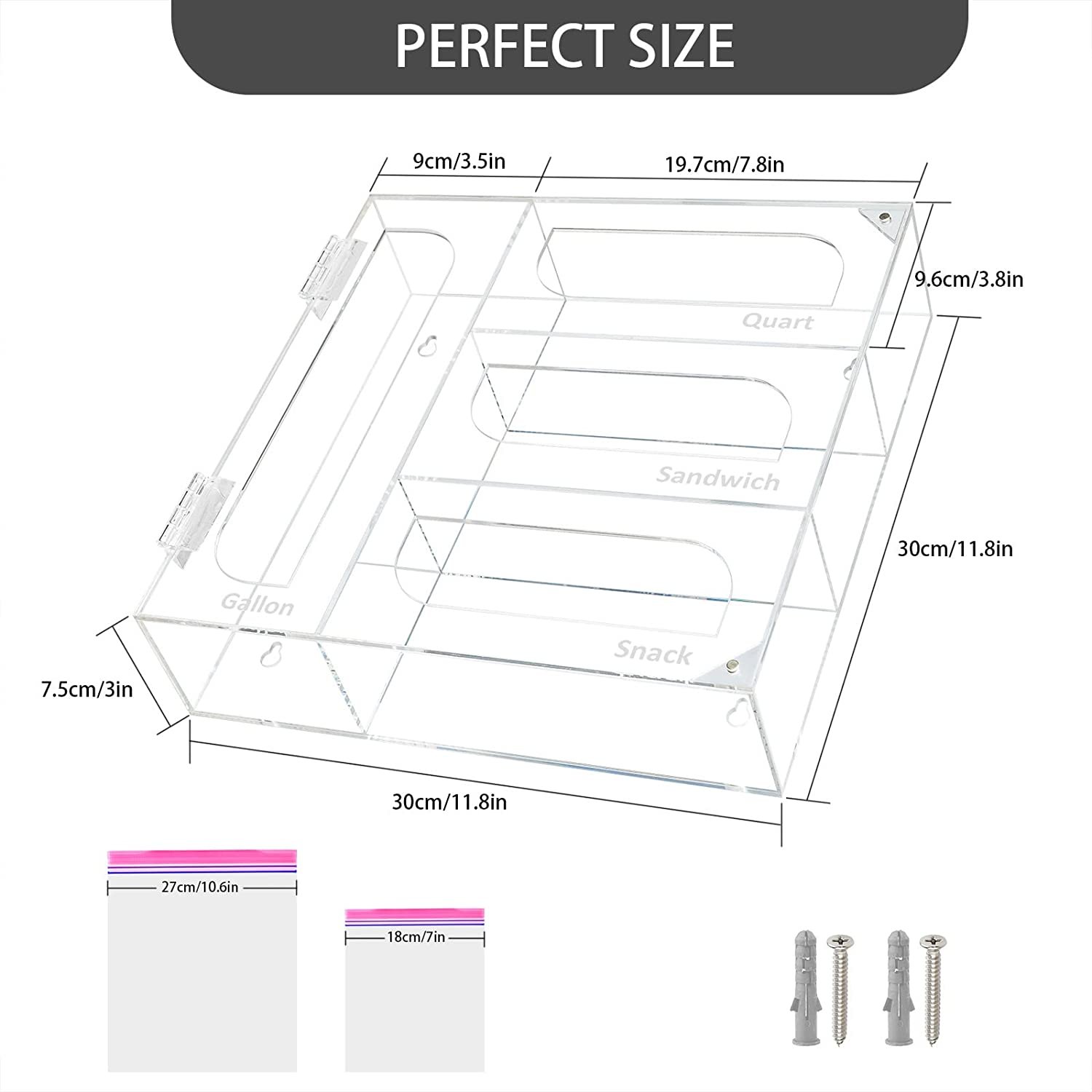 Modern Food Storage Bag Organizer Acrylic Ziplock Bag Storage Organizer for Kitchen Drawer