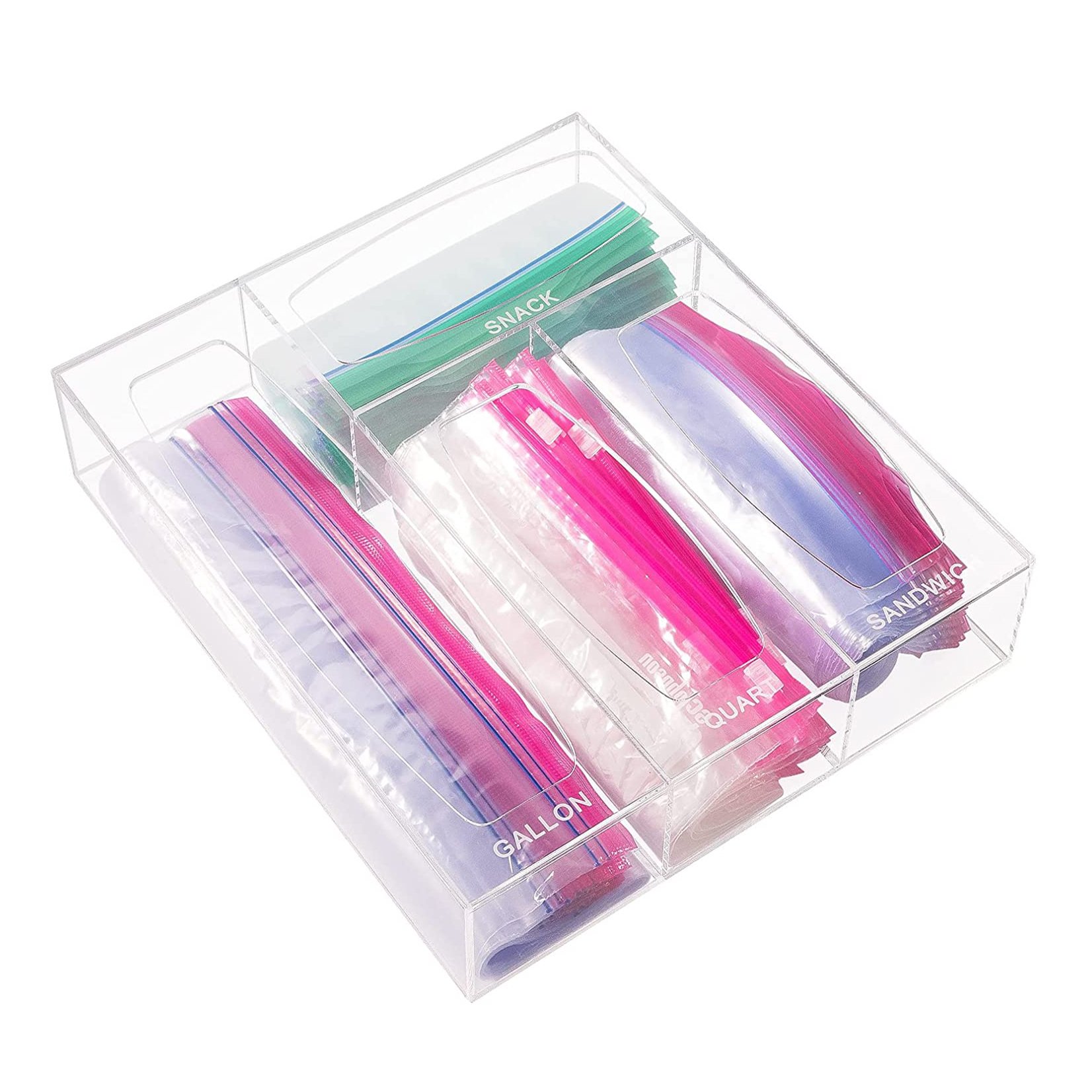 Modern Food Storage Bag Organizer Acrylic Ziplock Bag Storage Organizer for Kitchen Drawer