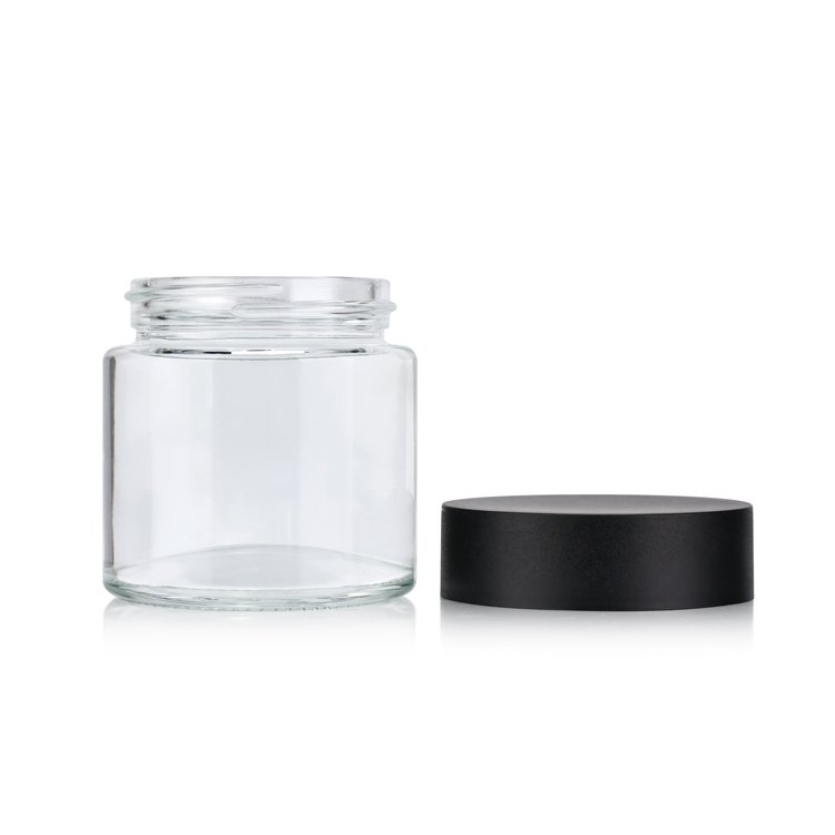 Eco-Friendly 1oz 2 oz 3 oz 4 oz clear storage container smell proof glass jar with black child resistant cap