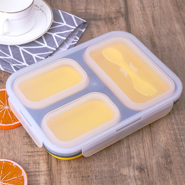 2024 Top Seller BPA Free 3 Compartments Bento Silicone Lunch Box Folding collapsible Food Grade Food Storage Containers with Lid
