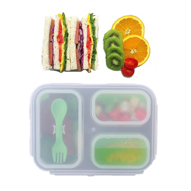 2024 Top Seller BPA Free 3 Compartments Bento Silicone Lunch Box Folding collapsible Food Grade Food Storage Containers with Lid