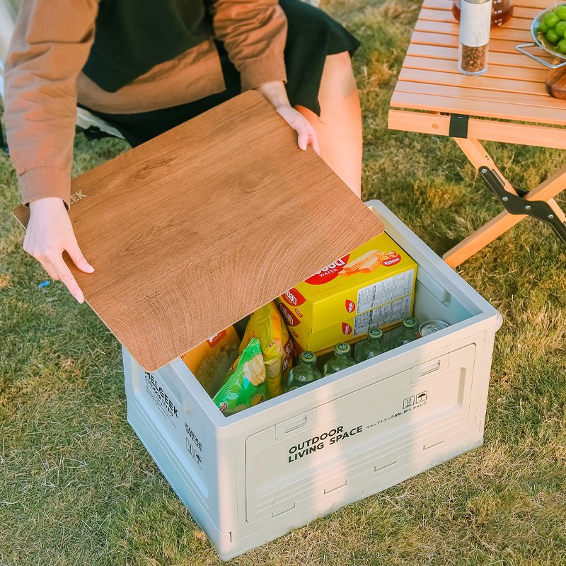 Outdoor Plastic Folding Storage Box With Lid Collapsible Storage Bin For Camping