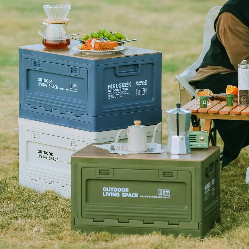 Outdoor Plastic Folding Storage Box With Lid Collapsible Storage Bin For Camping