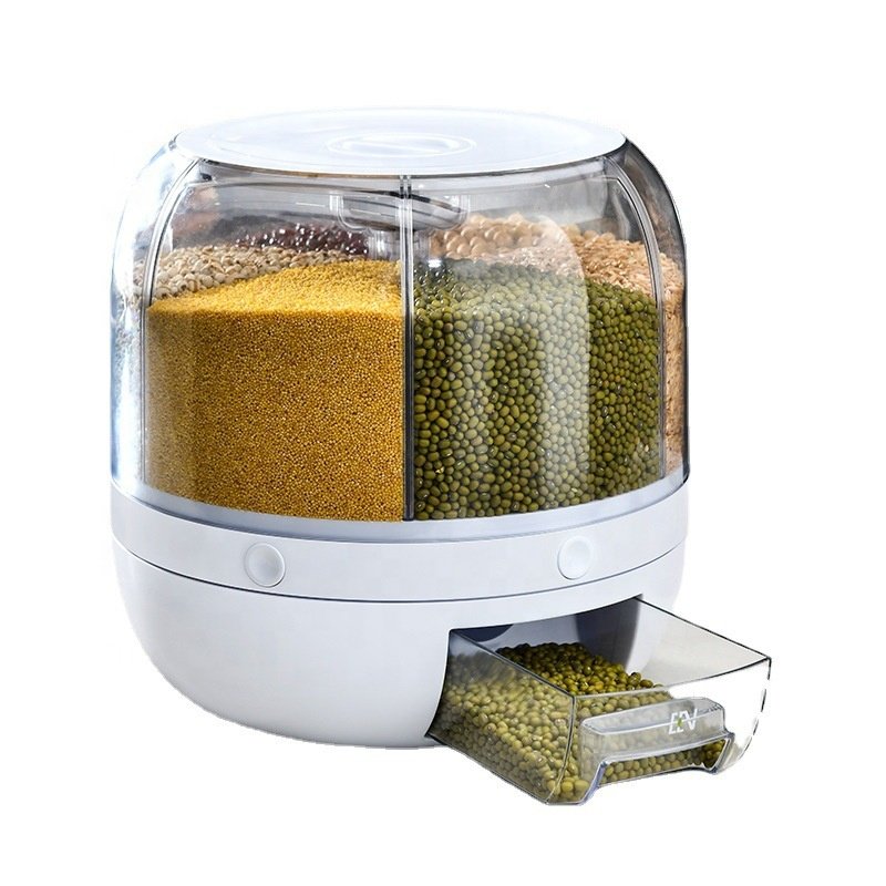 Large Capacity 10kg Grain Storage Box 6 Grids Plastic Multifunctional Grain Food Storage Container