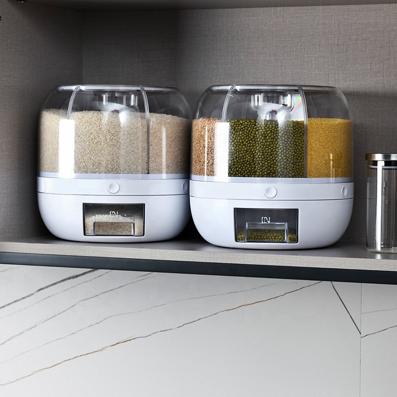 Large Capacity 10kg Grain Storage Box 6 Grids Plastic Multifunctional Grain Food Storage Container