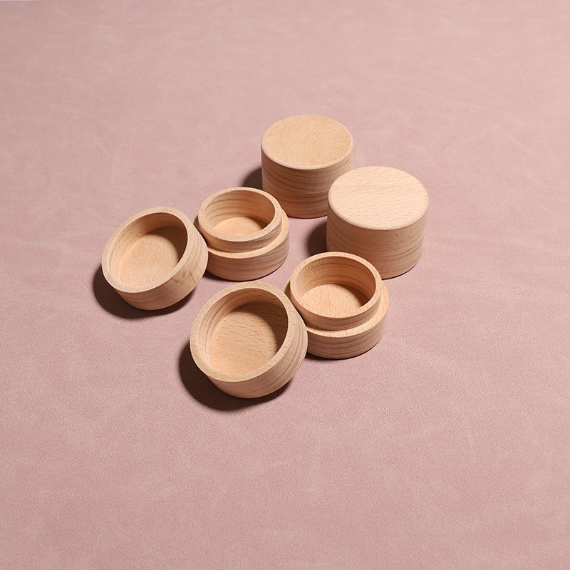 Mini Round Wooden Storage Box Wedding Ring Jewelry Boxes DIY Storage Multi-function Container Case