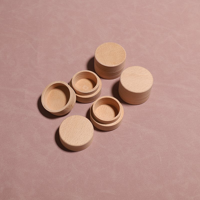 Mini Round Wooden Storage Box Wedding Ring Jewelry Boxes DIY Storage Multi-function Container Case