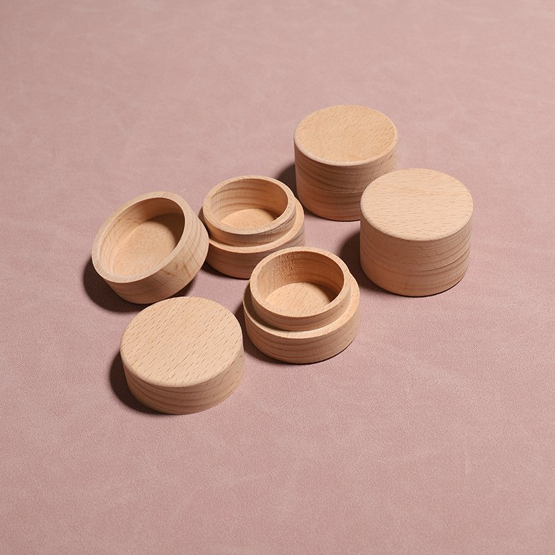 Mini Round Wooden Storage Box Wedding Ring Jewelry Boxes DIY Storage Multi-function Container Case