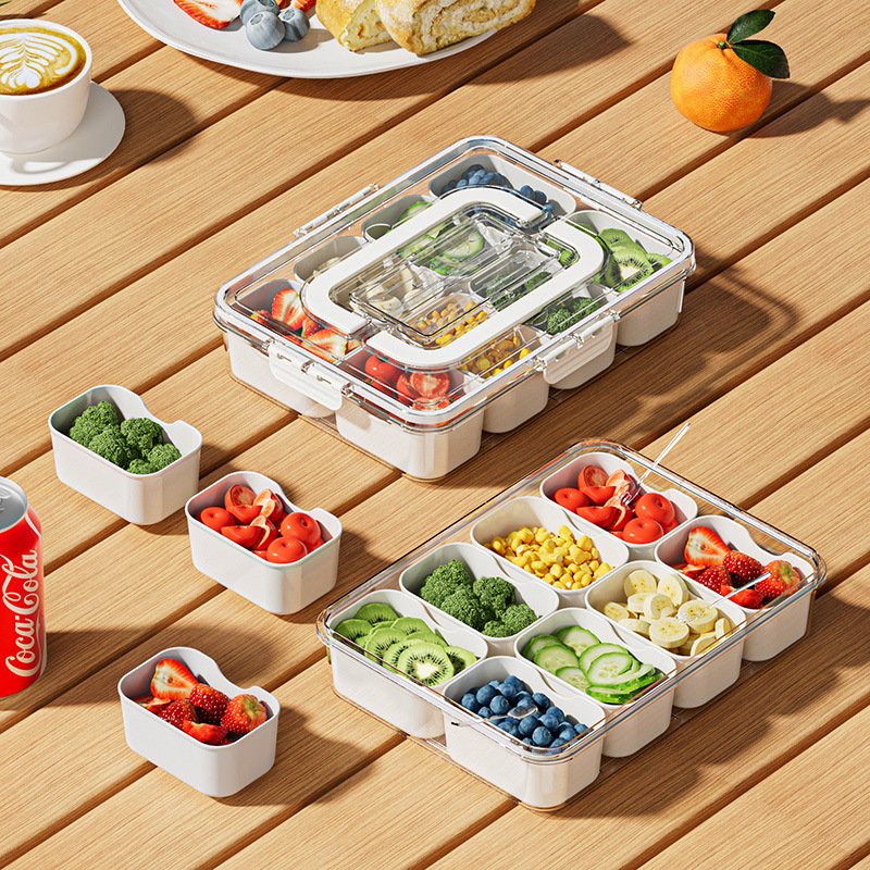 8 Grids Divided Serving Tray Storage Box Kitchen Portable Sub-format Seasoning Box Fresh-keeping Snack Fruits Food Box
