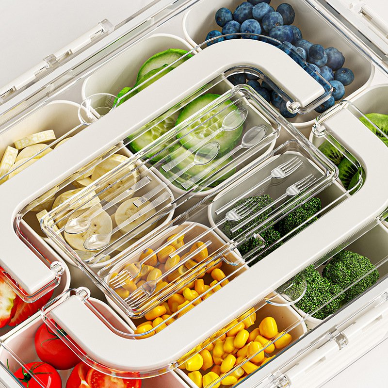 8 Grids Divided Serving Tray Storage Box Kitchen Portable Sub-format Seasoning Box Fresh-keeping Snack Fruits Food Box