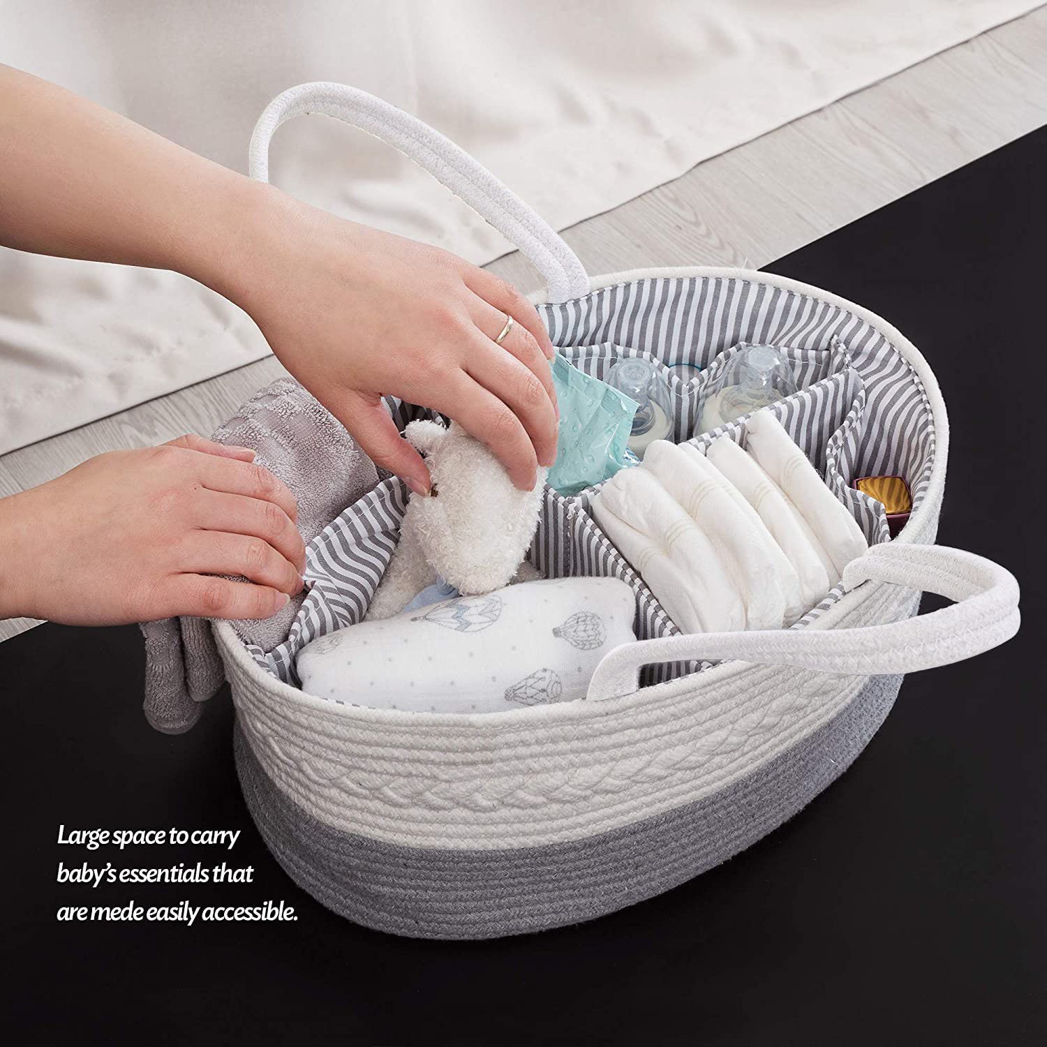 KUYUE Small MOQ Baby Diaper Caddy Organizer Woven Cotton Rope Basket for Baby Diaper and Toys Storage Boxes & Bins Foldable 200