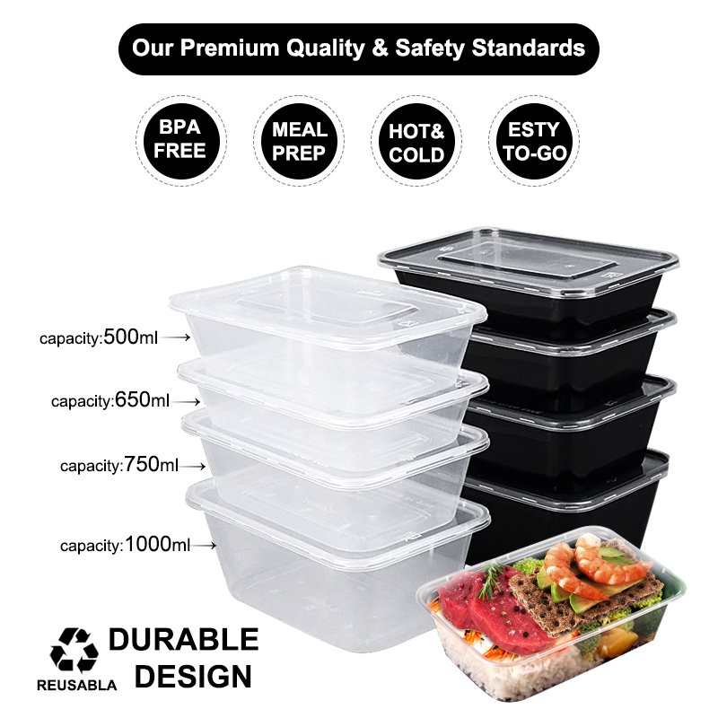 Reusable Microwavable Plastic Food To Go Takeaway With Lids Disposable Compartment Meal Prep Containers Lunch bento Box