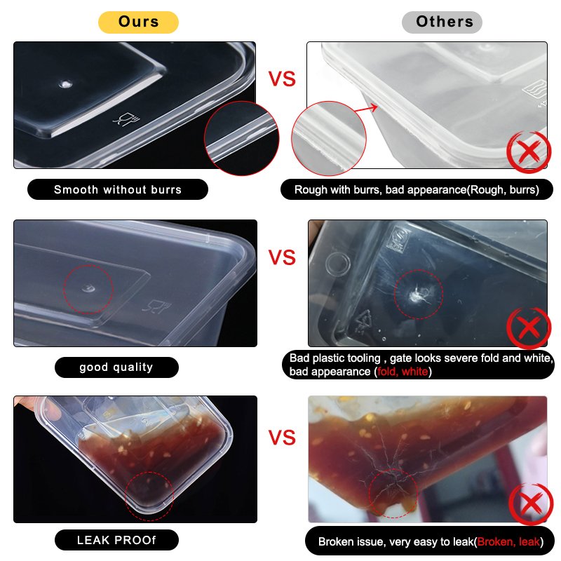 Reusable Microwavable Plastic Food To Go Takeaway With Lids Disposable Compartment Meal Prep Containers Lunch bento Box