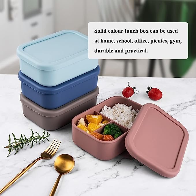 Custom Hot Selling Food Grade Silicone Lunch Box Portable Kids Bento Box Silicone Food Storage Container With 3 Compartment