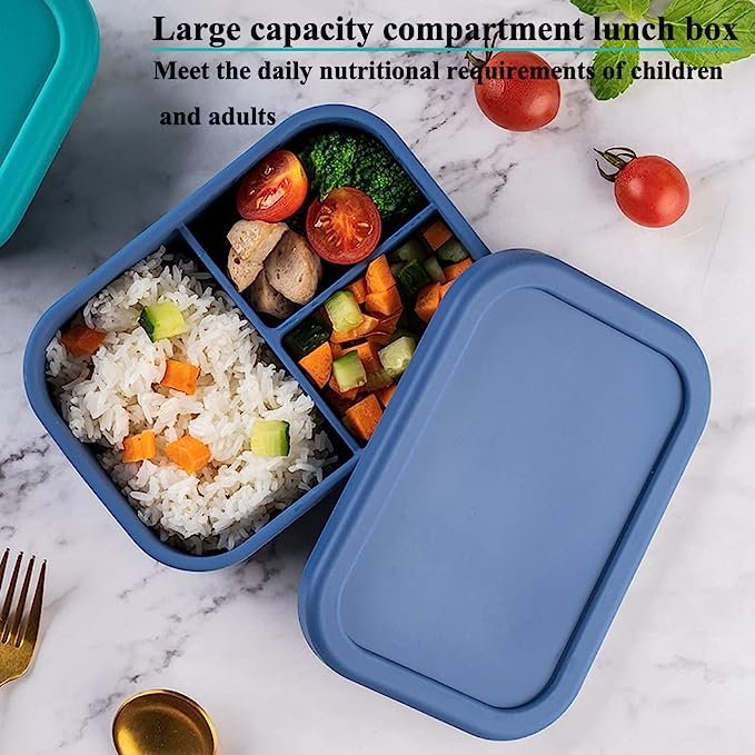 Custom Hot Selling Food Grade Silicone Lunch Box Portable Kids Bento Box Silicone Food Storage Container With 3 Compartment