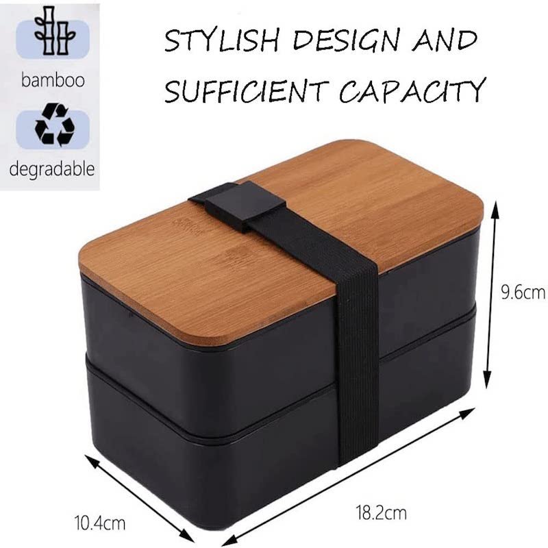 Japanese Style 2 Layer Bamboo Lunch Box Eco-friendly Food Container including Utensils Set