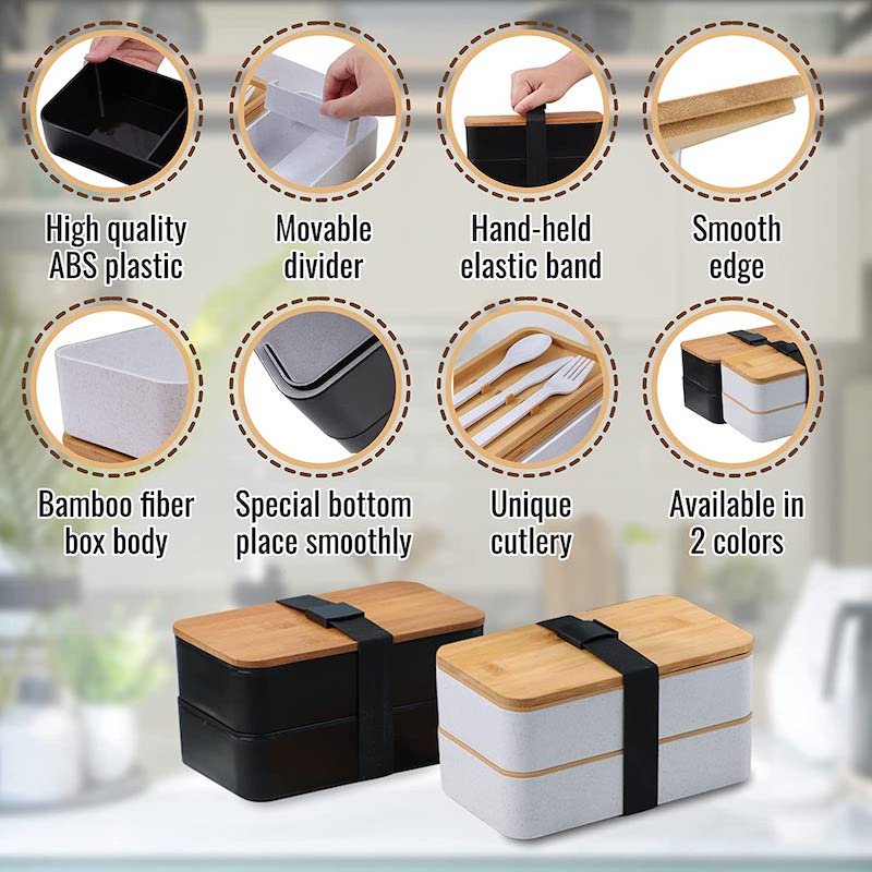 Japanese Style 2 Layer Bamboo Lunch Box Eco-friendly Food Container including Utensils Set