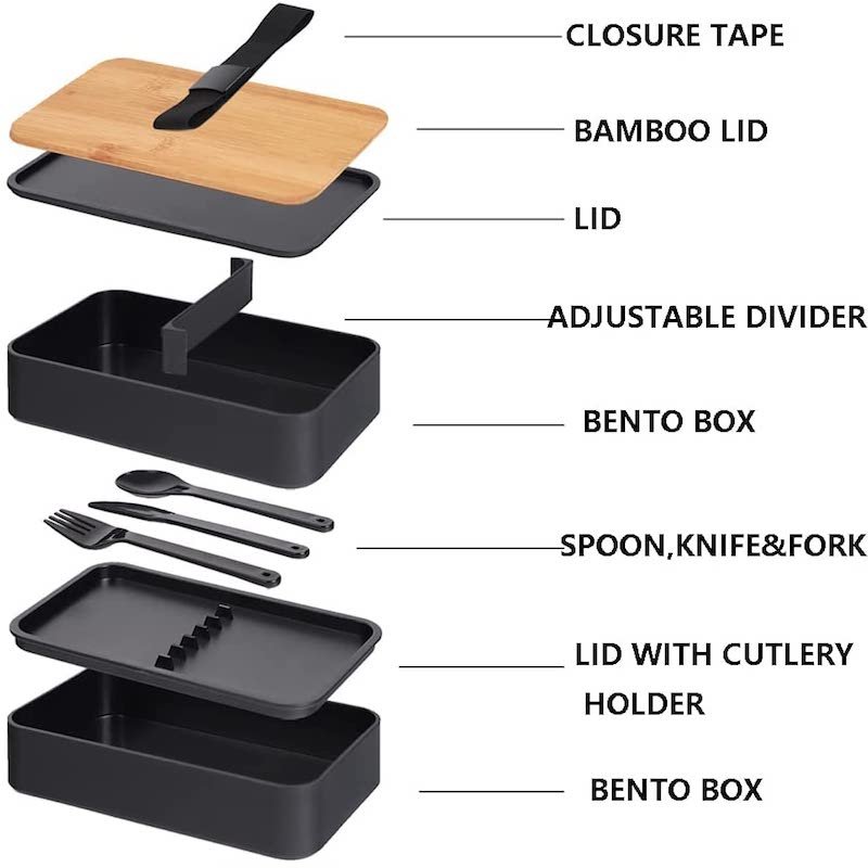 Japanese Style 2 Layer Bamboo Lunch Box Eco-friendly Food Container including Utensils Set