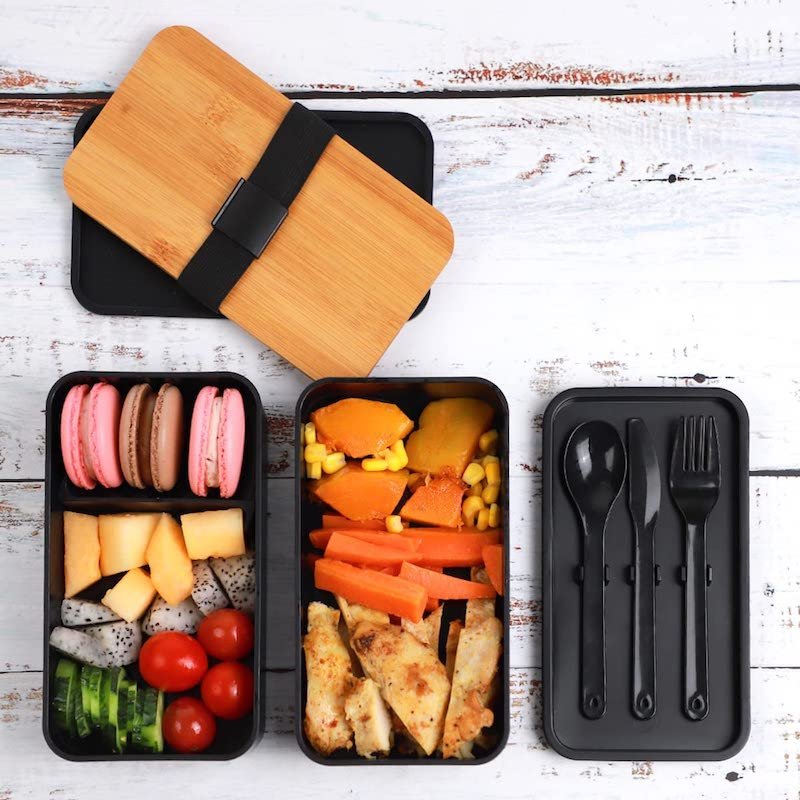 Japanese Style 2 Layer Bamboo Lunch Box Eco-friendly Food Container including Utensils Set