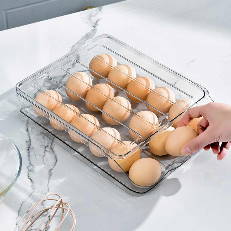 Modern Refrigerator Food Storage Rolling Multi-layer Egg Holders Drawer Box Egg Storage Container Plastic Containers with Lids
