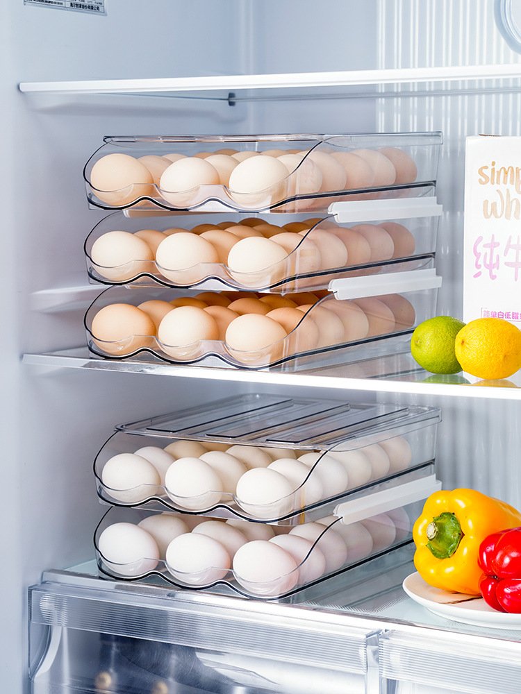 Modern Refrigerator Food Storage Rolling Multi-layer Egg Holders Drawer Box Egg Storage Container Plastic Containers with Lids